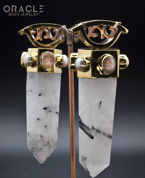 Zuul Weights with Tourmalated Quartz and Pearls and Lattice Sunstone