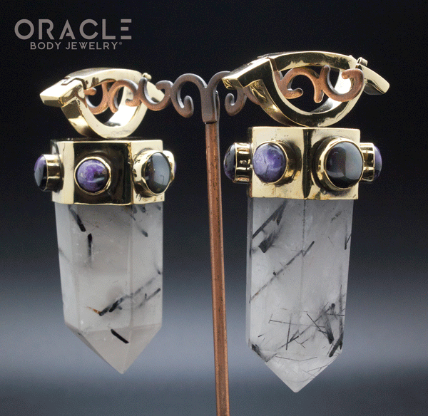 Zuul Weights with Tourmalated Quartz, Rainbow Obsidian and Charoite Accents