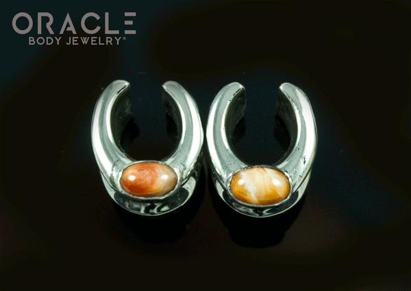 0g (8mm) White Brass Saddles with Spiny Oyster