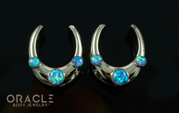 3/4" (19mm) White Brass Saddles with Blue Synthetic Opals