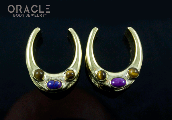 7/8" (22mm) Brass Saddles with Copper Purple Turquoise and Yellow Tiger Eye