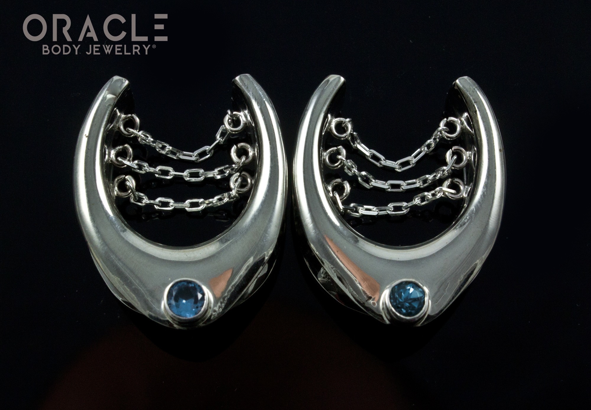 7/8" (22mm) White Brass Saddles with Chains and London Blue Topaz