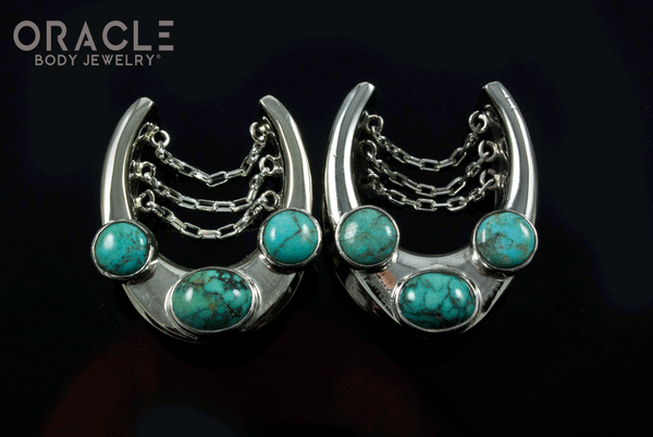 7/8" (22mm) White Brass Saddles with Chains and Natural Turquoise