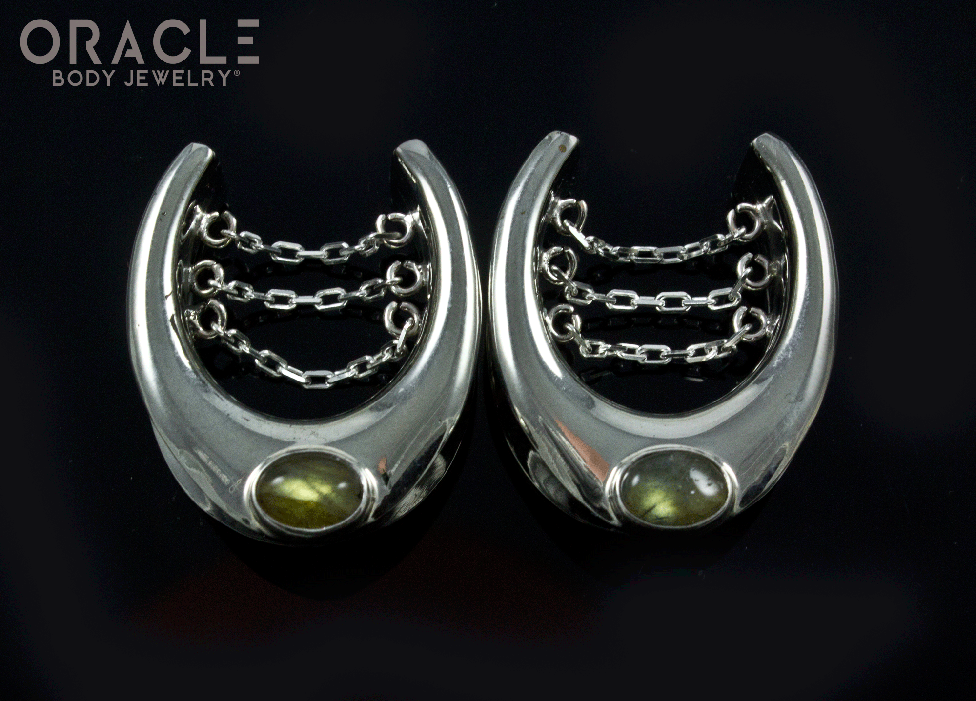 7/8" (22mm) White Brass Saddles with Chains and Labradorite