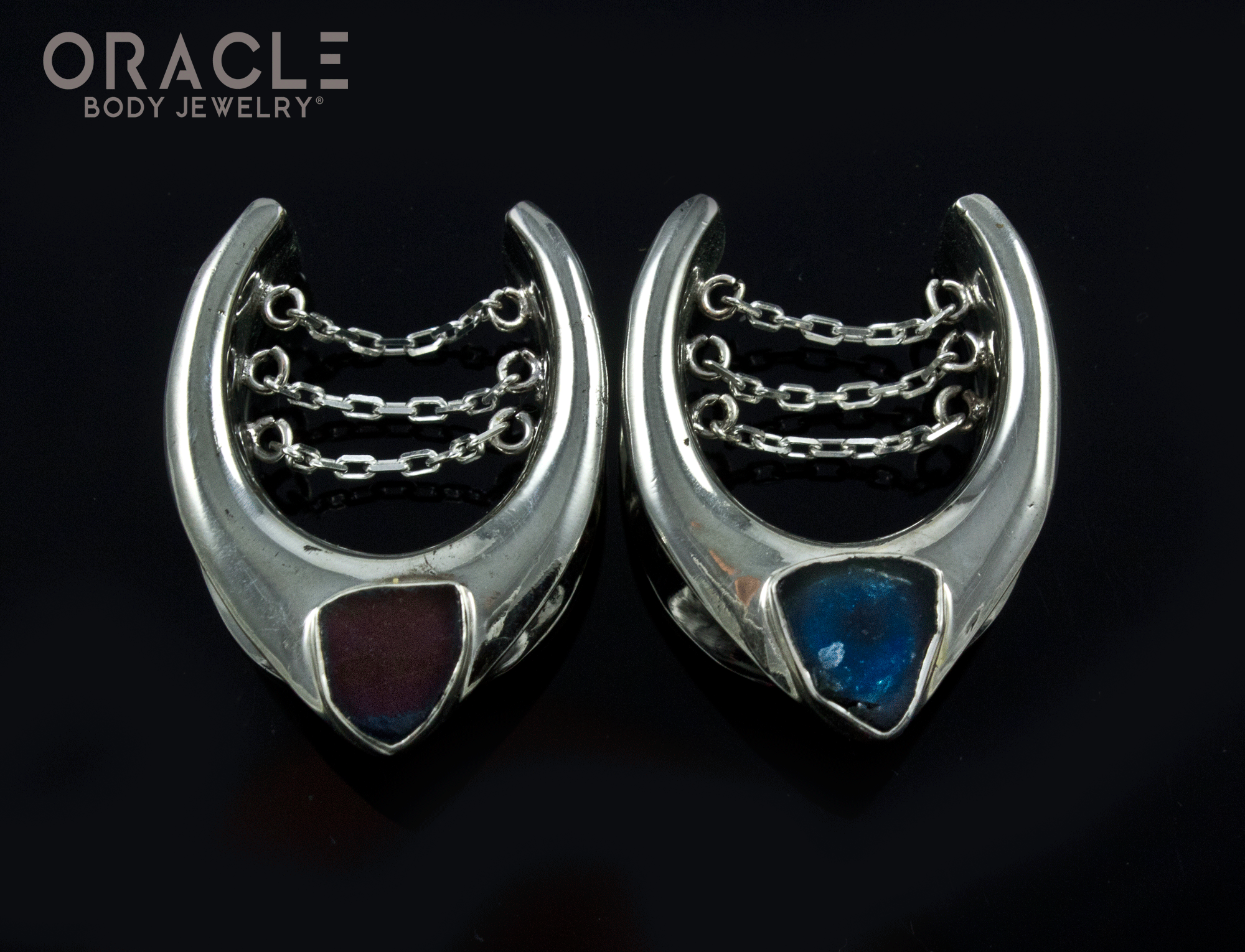 7/8" (22mm) White Brass Saddles with Chains and Tourmaline Slices