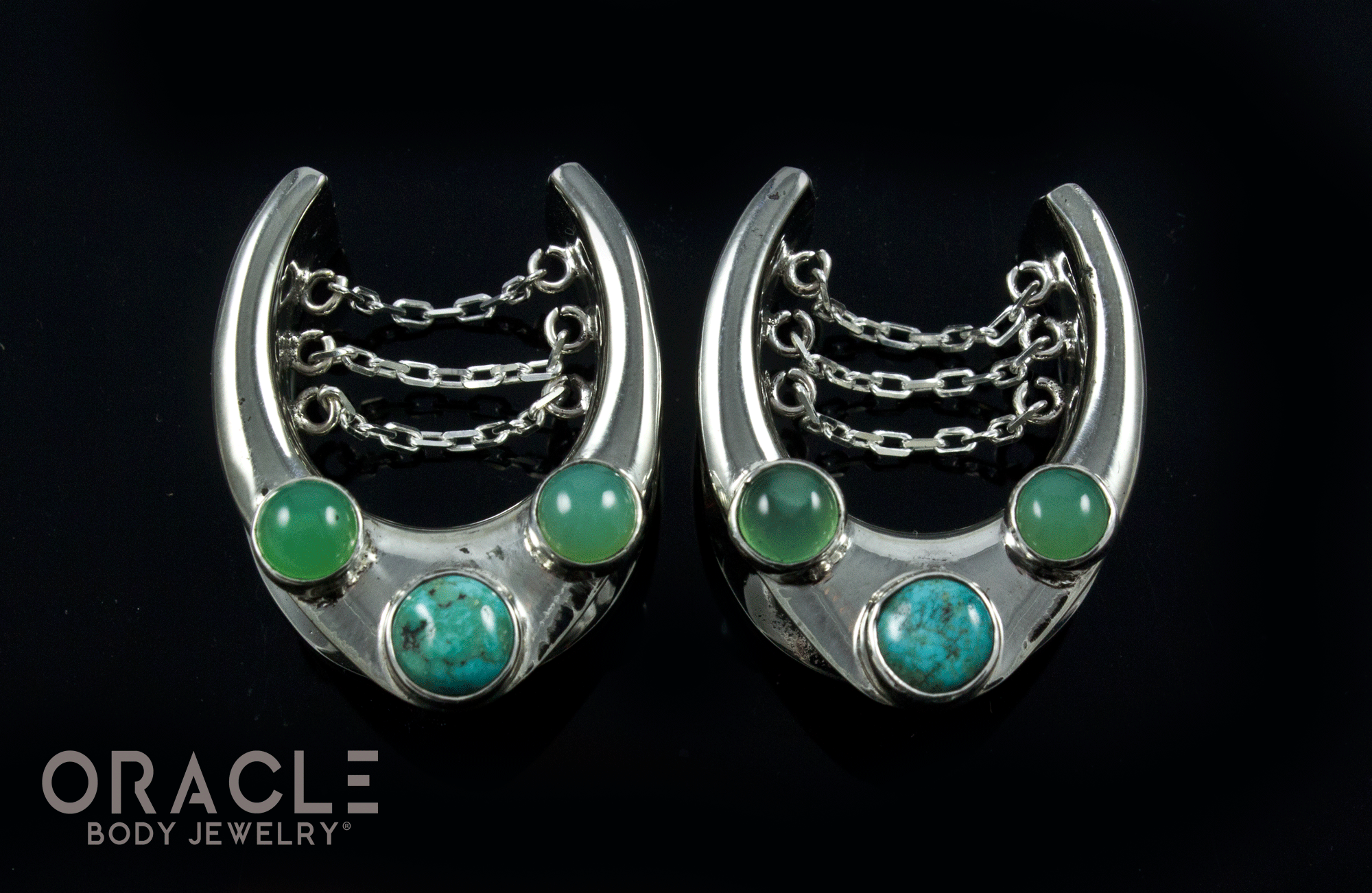7/8" (22mm) White Brass Saddles with Chains and Natural Turquoise with Chrysoprase