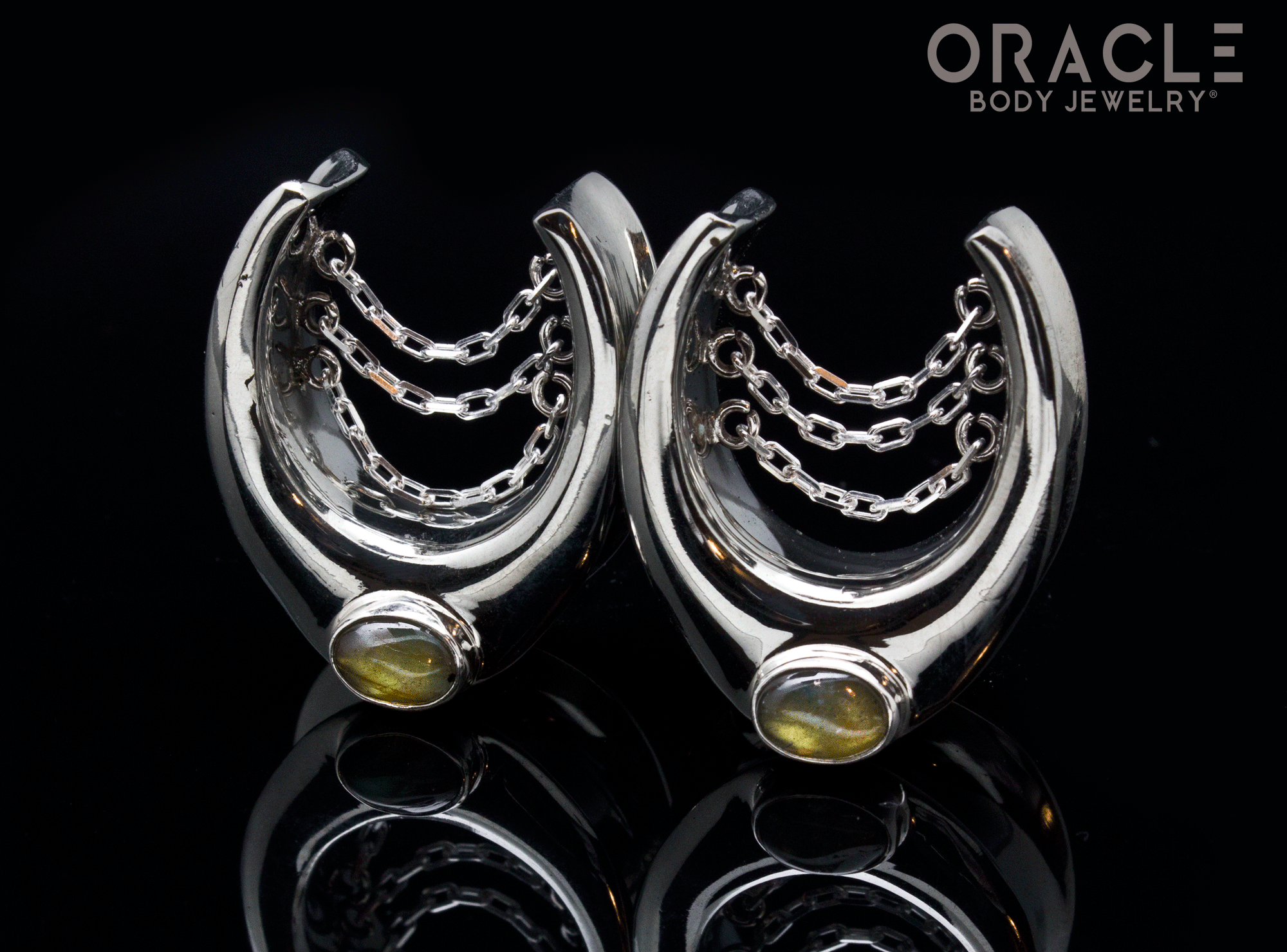 7/8" (22mm) White Brass Saddles with Chains and Labradorite