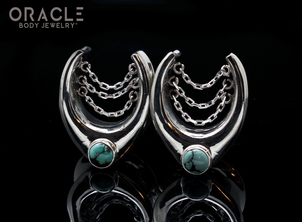 7/8" (22mm) White Brass Saddles with Chains and Natural Turquoise