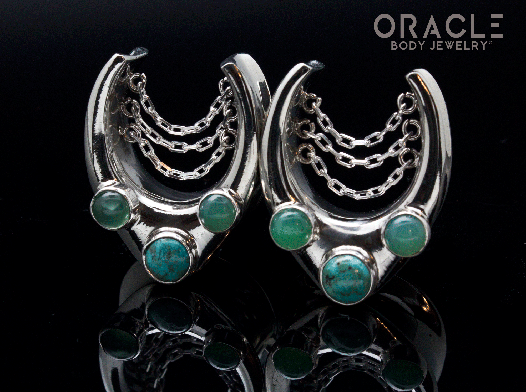 7/8" (22mm) White Brass Saddles with Chains and Natural Turquoise with Chrysoprase
