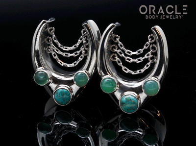 7/8" (22mm) White Brass Saddles with Chains and Natural Turquoise with Chrysoprase