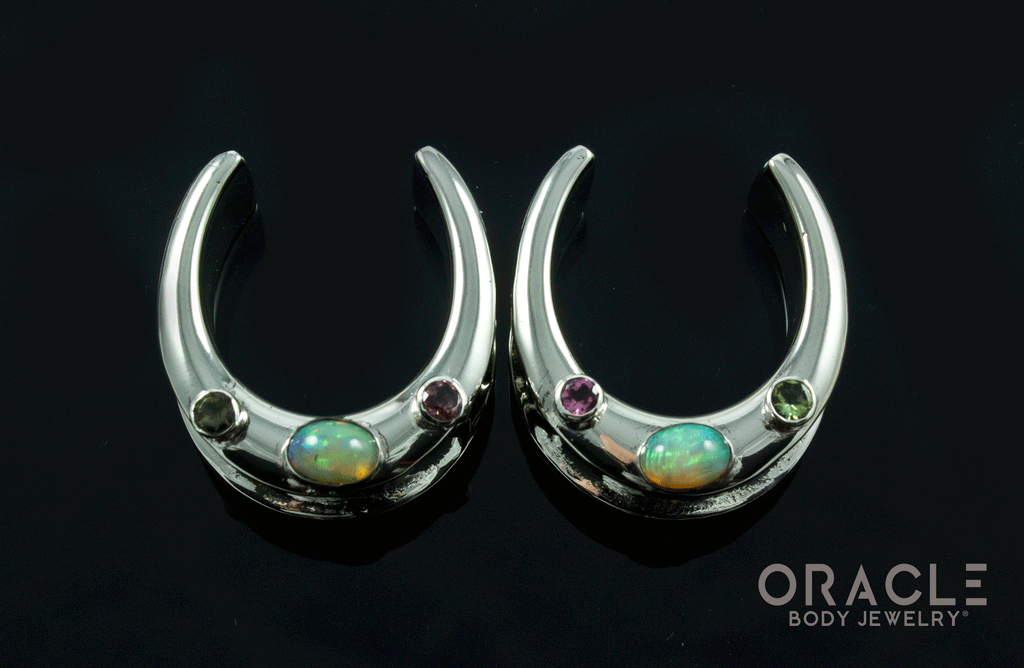 1" (25mm) White Brass Saddles with Ethiopian Opals and Tourmalines
