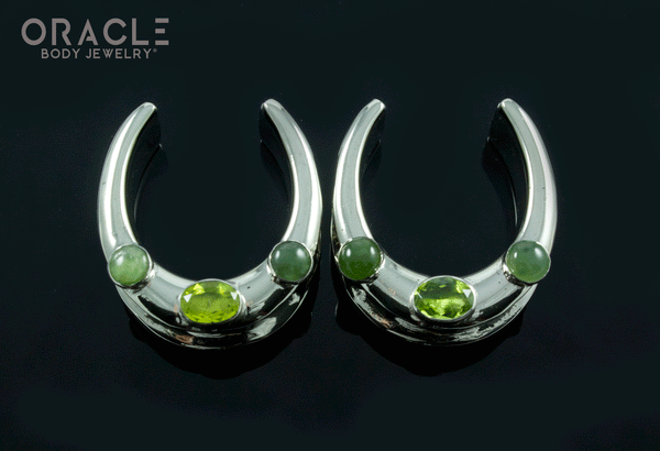 1" (25mm) White Brass Saddles with Peridot and Nephrite Jade