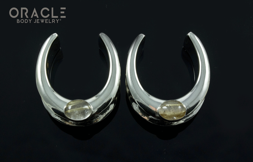 1" (25mm) White Brass Saddles with Rutilated Quartz