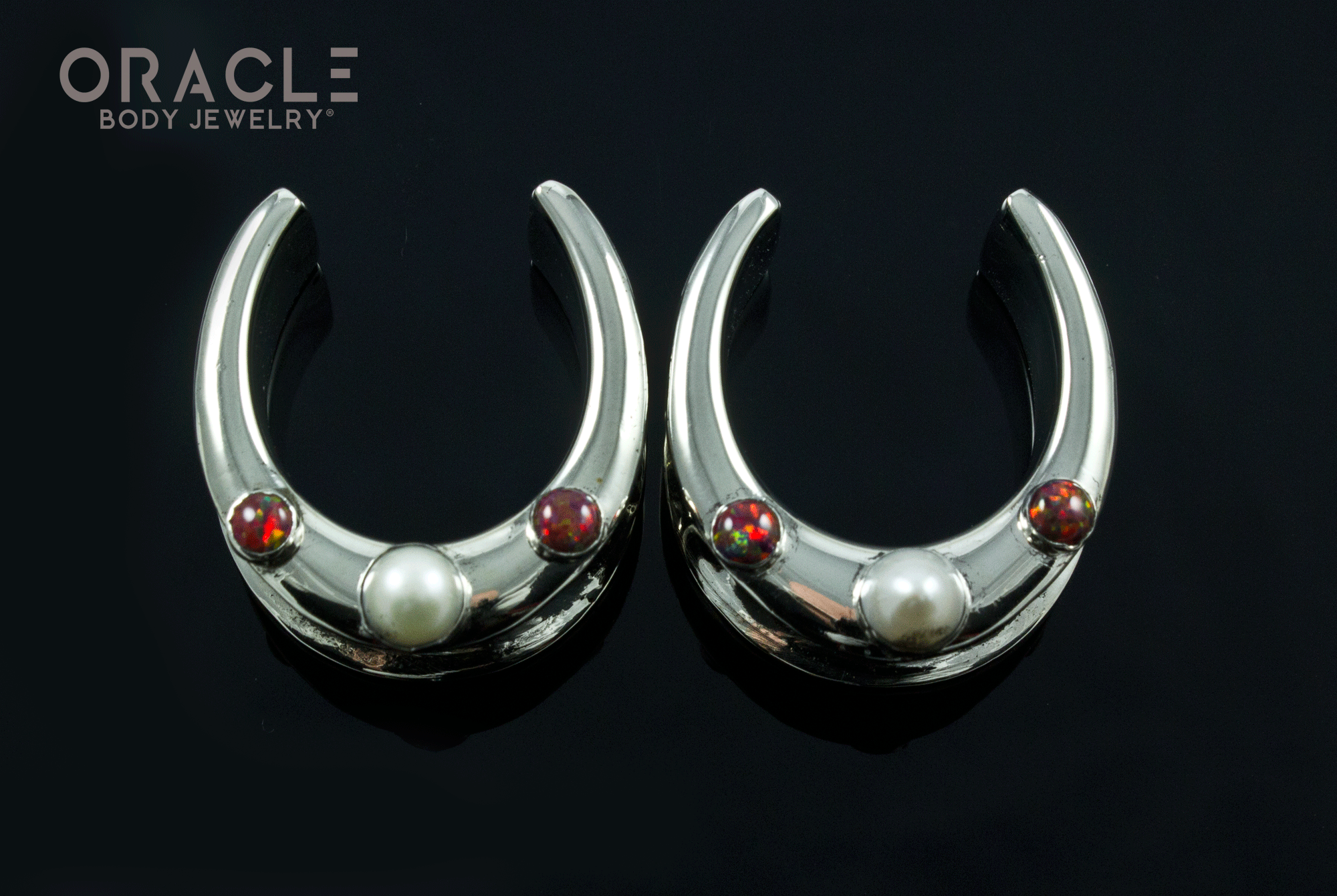 1" (25mm) White Brass Saddles with Pearls and Synthetic Opals
