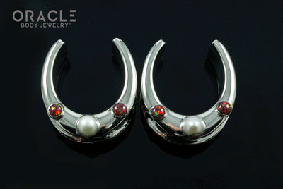 1" (25mm) White Brass Saddles with Pearls and Synthetic Opals