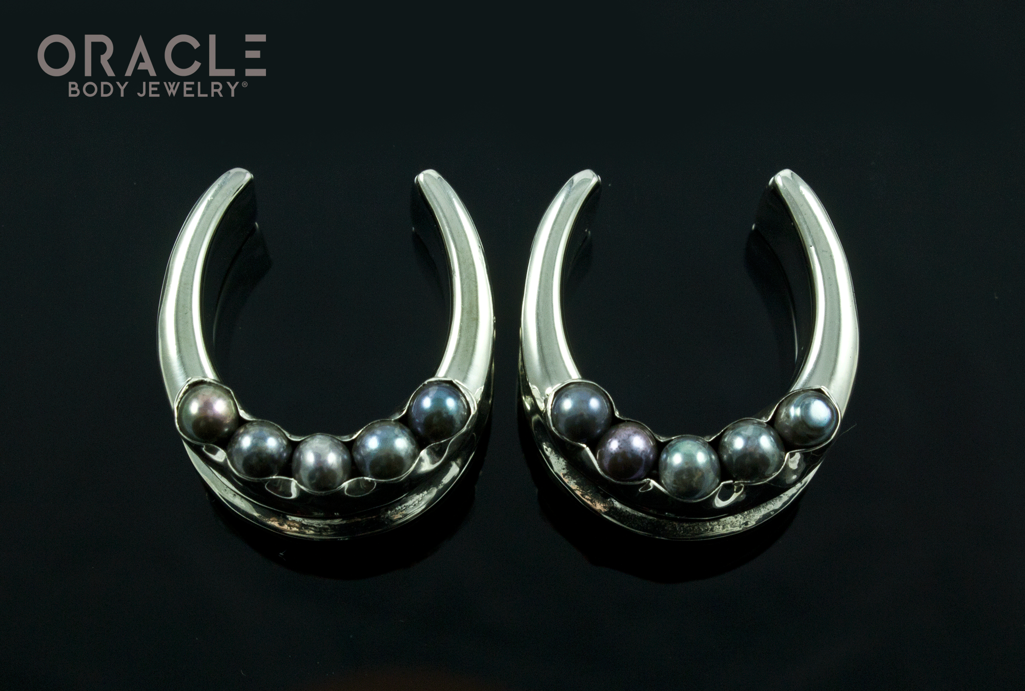 1" (25mm) White Brass Saddles with Channel Set Black and Gray Pearls