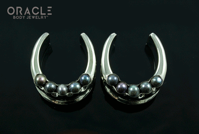 1" (25mm) White Brass Saddles with Channel Set Black and Gray Pearls