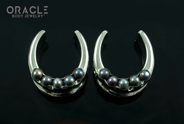 1" (25mm) White Brass Saddles with Channel Set Black and Gray Pearls