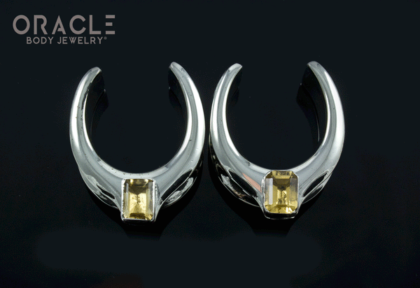 1" (25mm) White Brass Saddles with Faceted Citrine