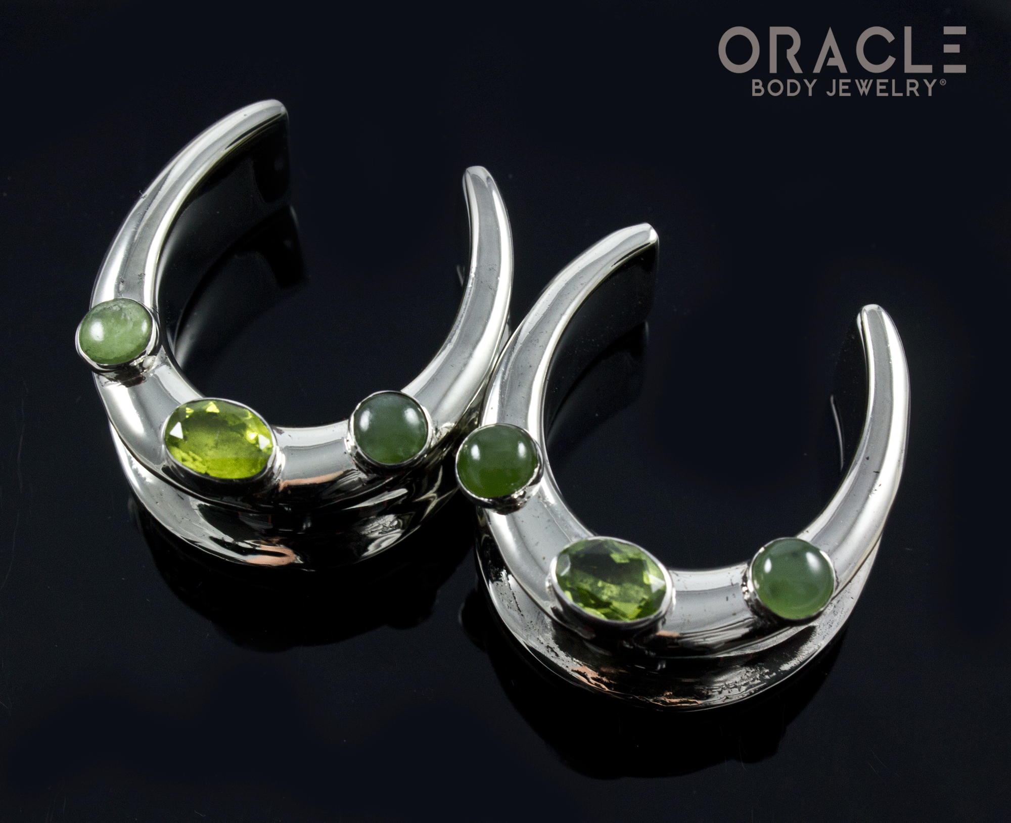 1" (25mm) White Brass Saddles with Peridot and Nephrite Jade