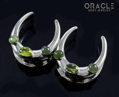1" (25mm) White Brass Saddles with Peridot and Nephrite Jade