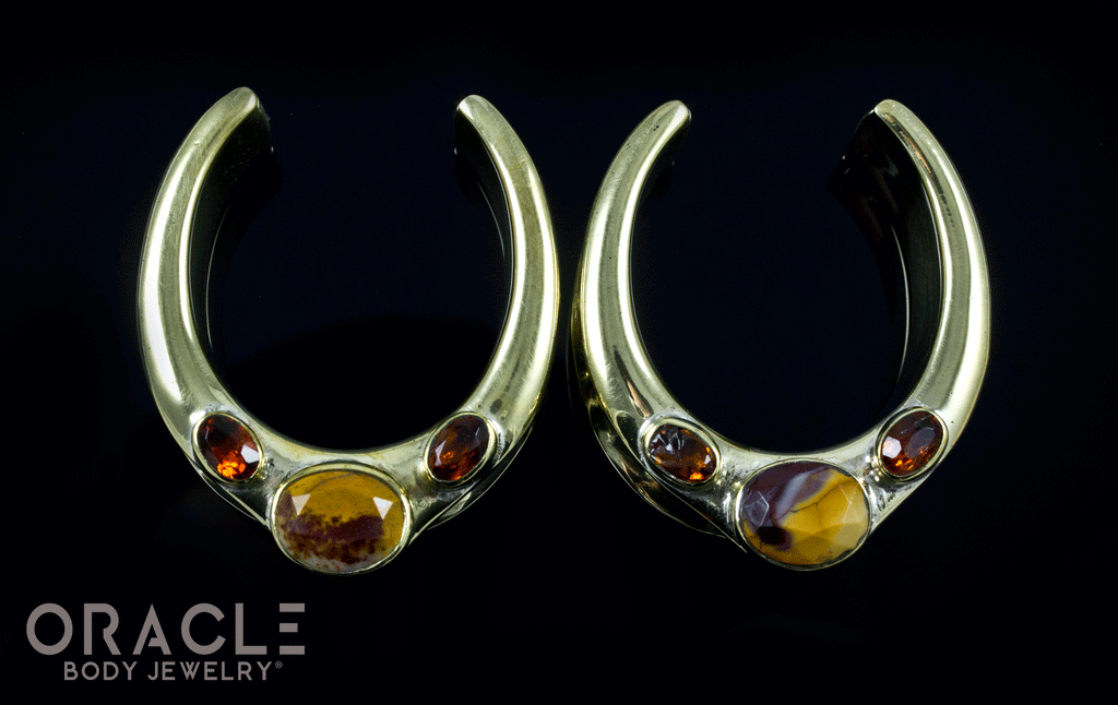1-1/4" (32mm) Brass Saddles with Faceted Mookaite and Citrine