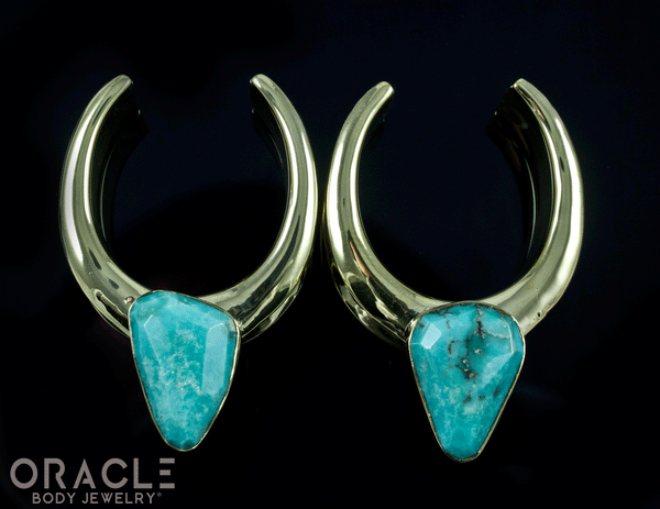 1-1/4" (32mm) Brass Saddles with Faceted Natural Turquoise