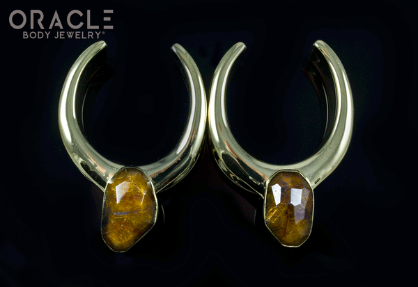 1-1/4" (32mm) Brass Saddles with Faceted Rutilated Quartz