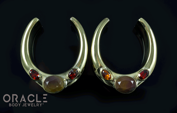 1-1/4" (32mm) Brass Saddles with Faceted Mookaite and Citrine