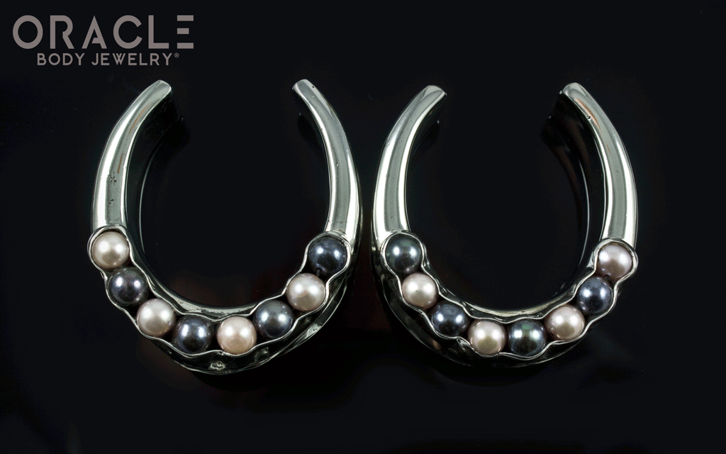 1-1/4" (32mm) White Brass Saddles with Black and White Pearls