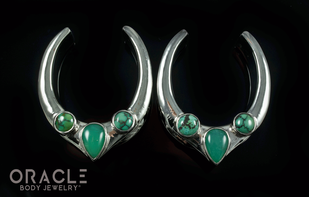 1-1/4" (32mm) White Brass Saddles with Chrysoprase and Natural Turquoise