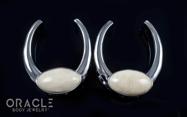 1-1/4" (32mm) White Brass Saddles with Fossilized Mammoth Ivory