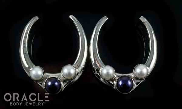 1-1/4" (32mm) White Brass Saddles with Black and White Pearls
