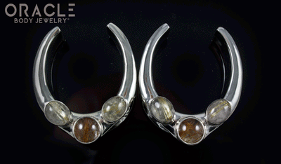 1-1/4" (32mm) White Brass Saddles with Rutilated Quartz