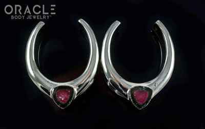 1-1/4" (32mm) White Brass Saddles with Watermelon Tourmaline Slices