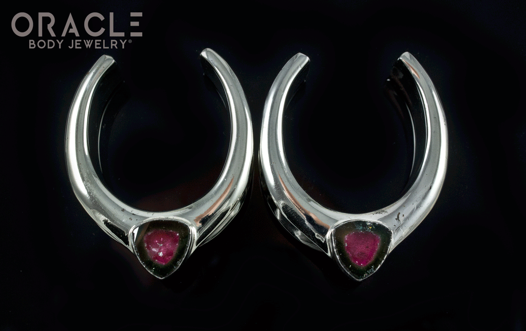 1-1/4" (32mm) White Brass Saddles with Watermelon Tourmaline Slices