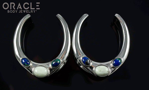 1-1/4" (32mm) White Brass Saddles with Azurite in Malachite and Serpentine