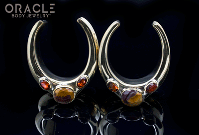 1-1/4" (32mm) Brass Saddles with Faceted Mookaite and Citrine