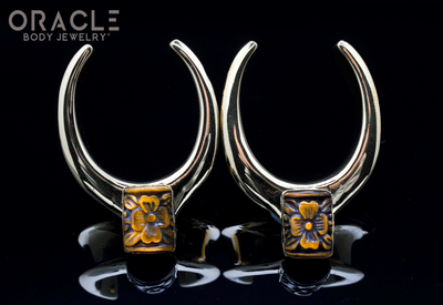 1-1/4" (32mm) Brass Saddles with Yellow Tiger Eye Carved Flowers