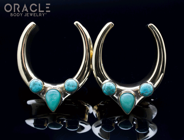 1-1/4" (32mm) Brass Saddles with Chrysoprase and Natural Turquoise