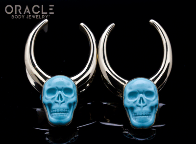 1-1/4" (32mm) Brass Saddles with Turquoise Carved Skulls