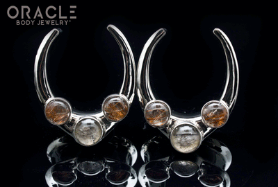 1-1/4" (32mm) White Brass Saddles with Tourmalated and Red Rutilated Quartz