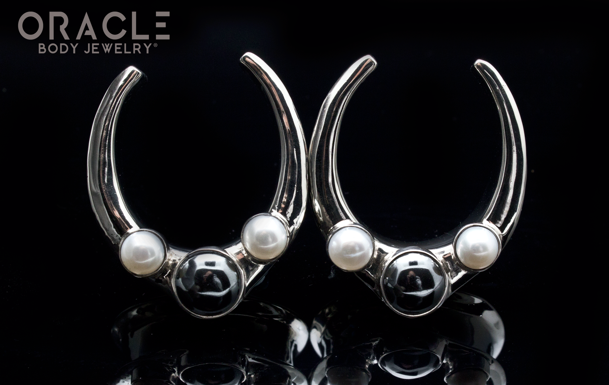 1-1/4" (32mm) White Brass Saddles with Hematite and Pearls