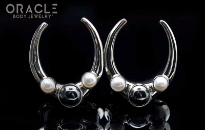 1-1/4" (32mm) White Brass Saddles with Hematite and Pearls