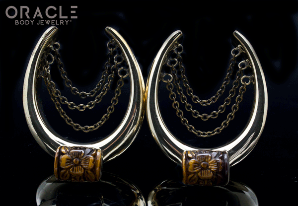 1-1/2" (38mm) Saddles with Chains and Carved Yellow Tiger Eye Flowers