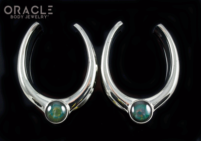 1-1/2" (38mm) White Brass Saddles with Rainbow Obsidian