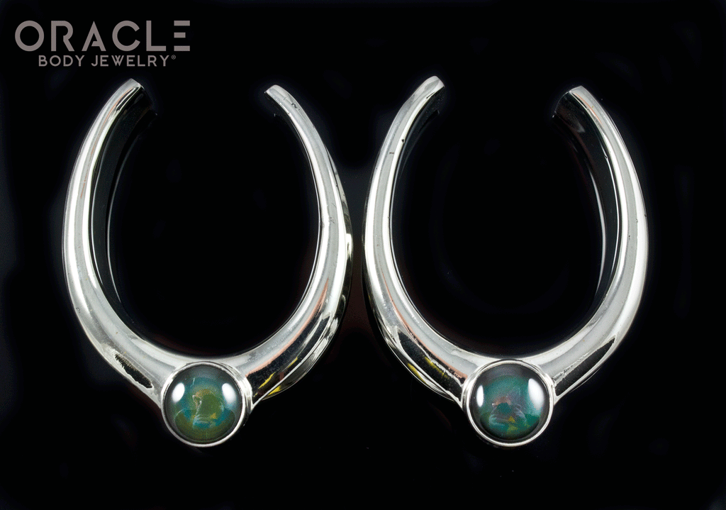 1-1/2" (38mm) White Brass Saddles with Rainbow Obsidian