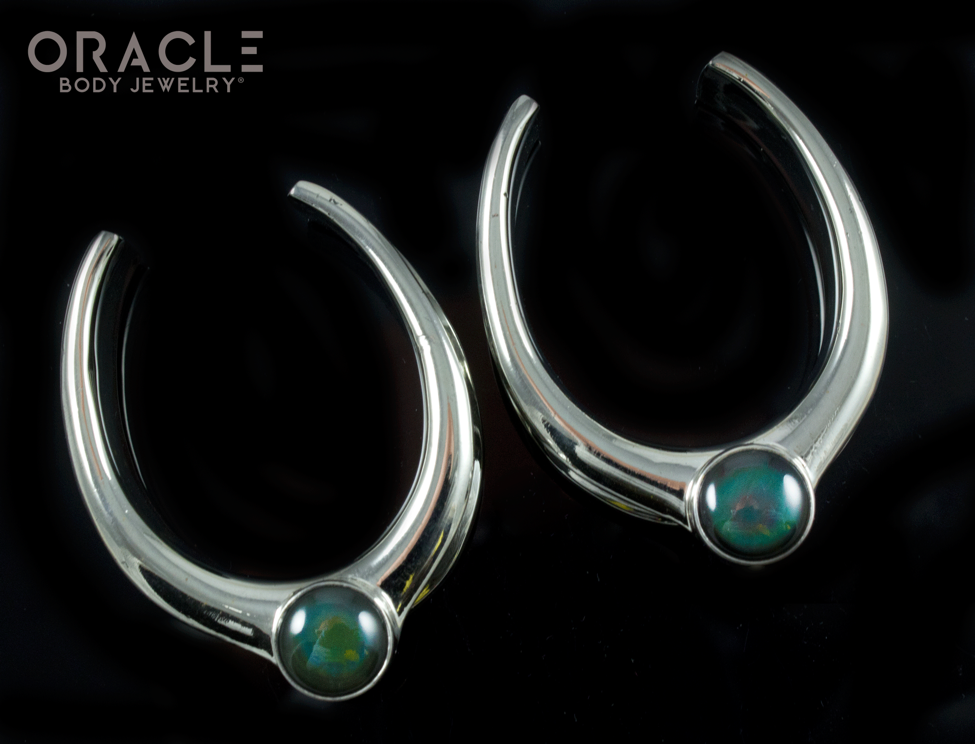 1-1/2" (38mm) White Brass Saddles with Rainbow Obsidian