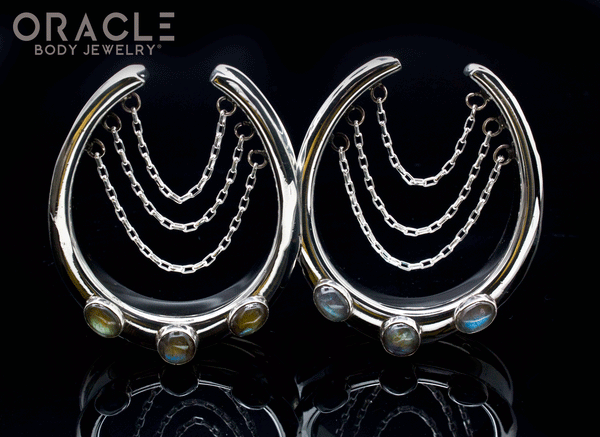 1-5/8" (41mm) White Brass Saddles with Chains and Labradorite