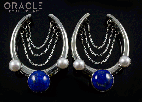 1-5/8" (41mm) White Brass Saddles with Chains and Lapis and Pearls
